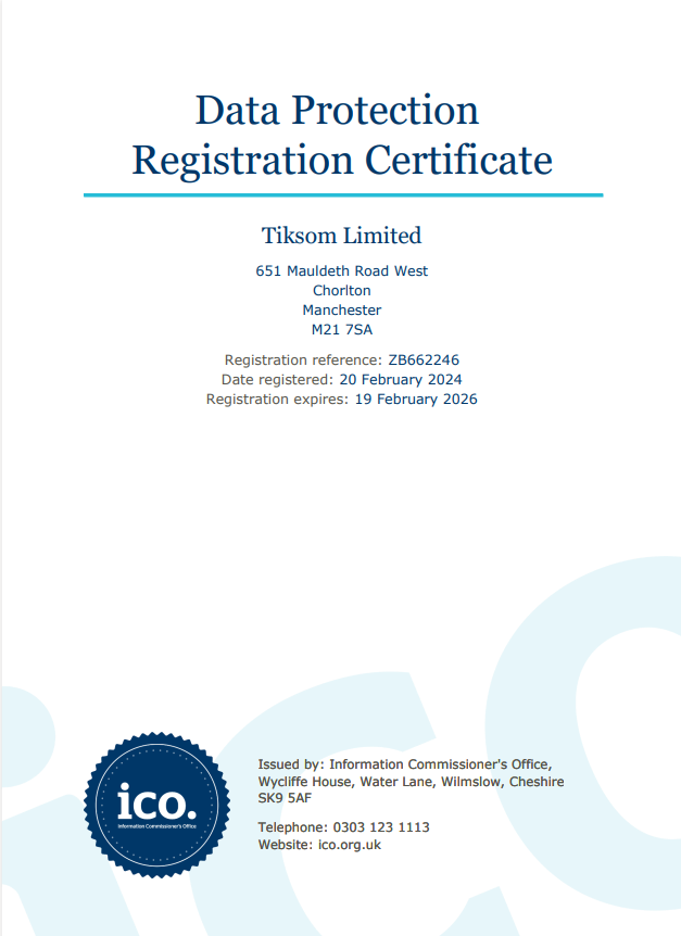 Tiksom ICO certificate